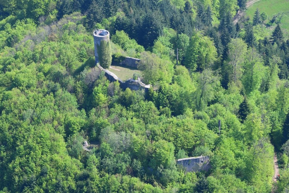 Luftbild Kandern - Ausflugsziel Ruine Sausenburg im bunten Frühlingswald bei Kandern im Bundesland Baden-Württemberg
