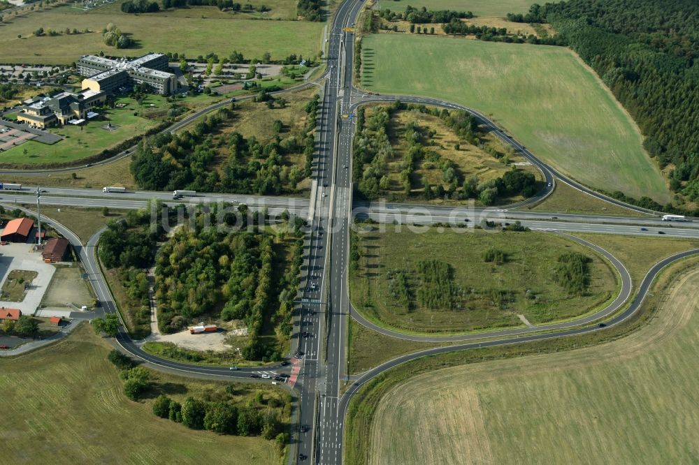Luftaufnahme Rangsdorf - Autobahn- Abfahrt der BAB A10 - B96 in Rangsdorf im Bundesland Brandenburg