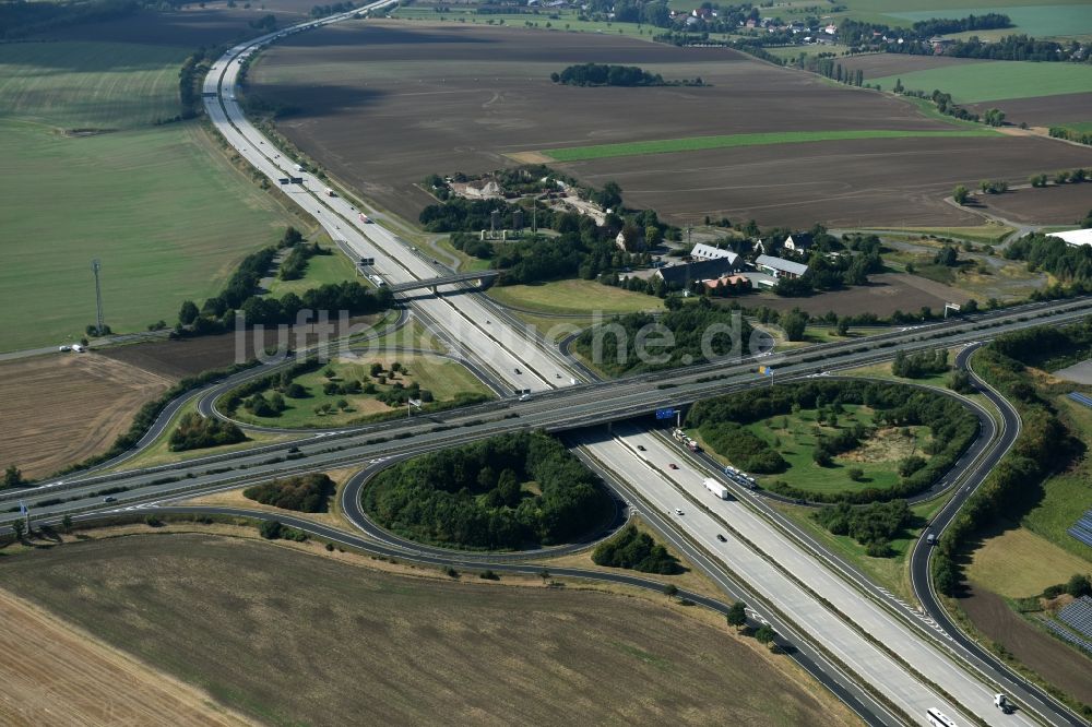 Luftbild Meerane - Autobahn- Abfahrt der BAB A4 zur B93 in Meerane im Bundesland Sachsen