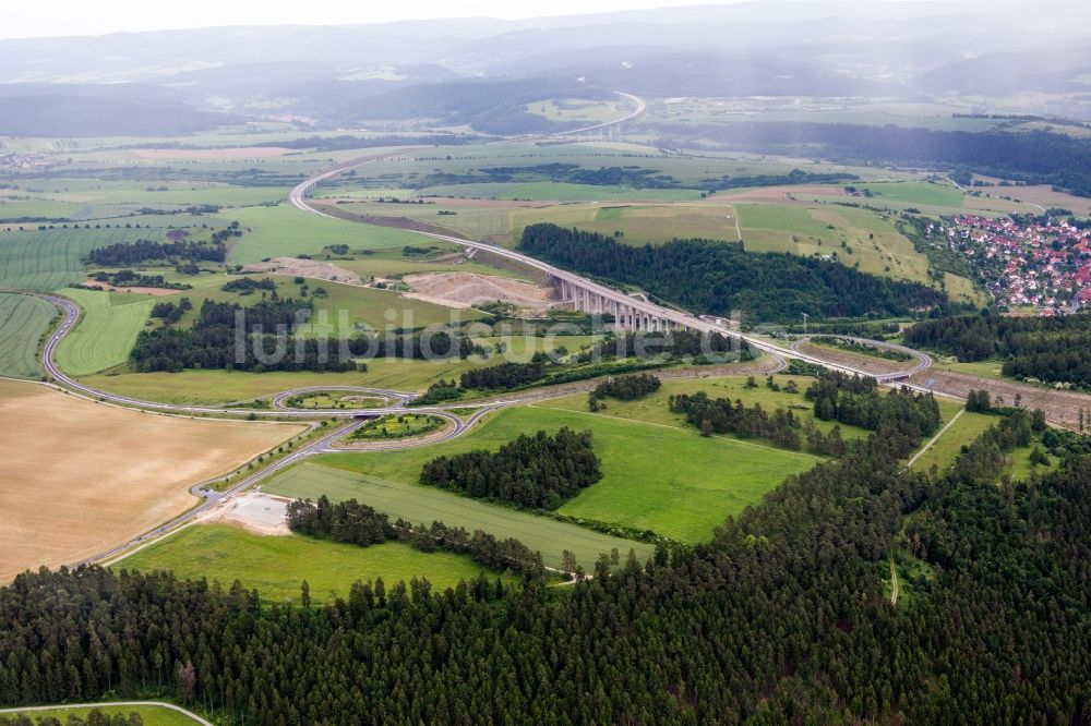 Luftaufnahme Rohr - Autobahn- Abfahrt Meiningen Nord der BAB A71 in Rohr im Bundesland Thüringen, Deutschland