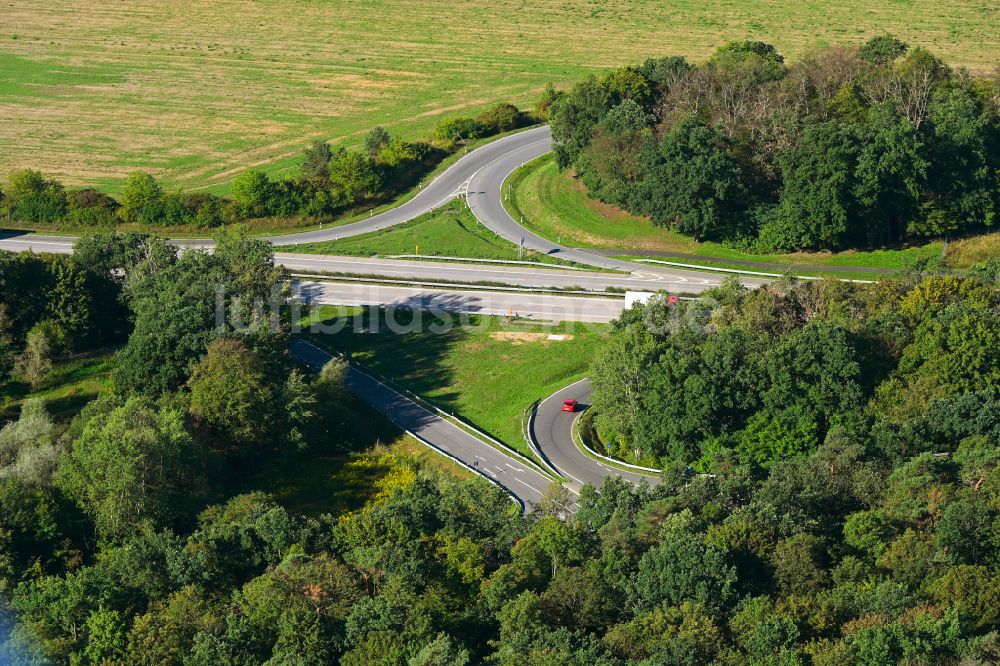 Bernau aus der Vogelperspektive: Autobahn- Anschlussstelle der BAB A11 in Bernau im Bundesland Brandenburg, Deutschland
