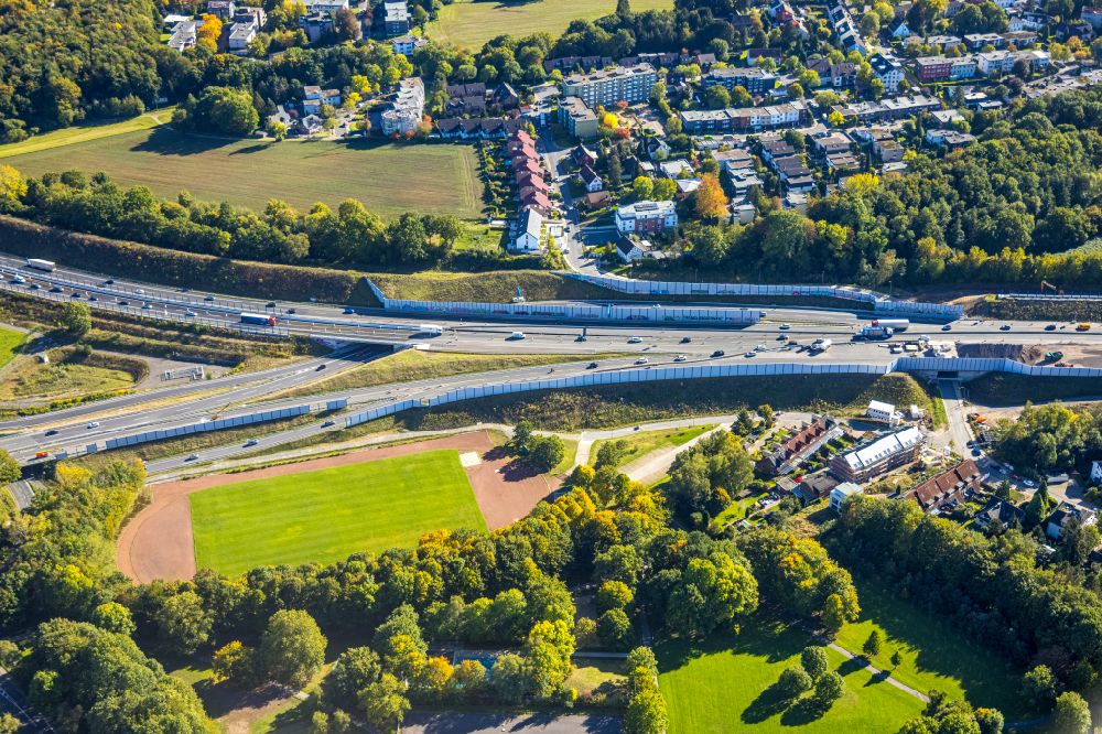 Luftbild Bochum - Autobahn- Anschlussstelle der BAB A448 in Bochum im Bundesland Nordrhein-Westfalen, Deutschland