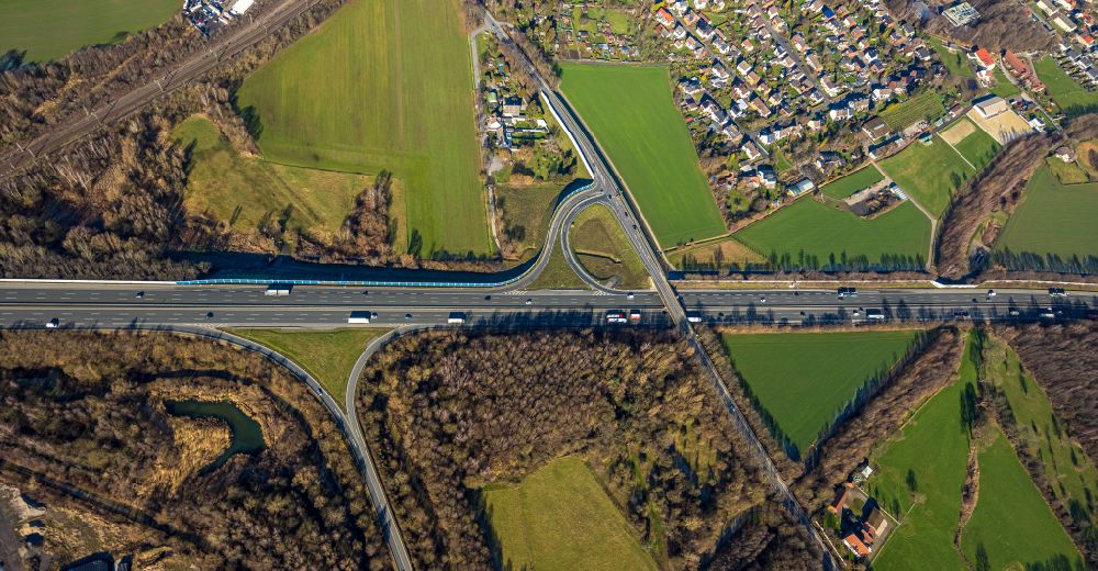 Luftbild Scharnhorst - Autobahn- Anschlussstelle der BAB A2 an der Kurler Straße in Scharnhorst im Bundesland Nordrhein-Westfalen, Deutschland