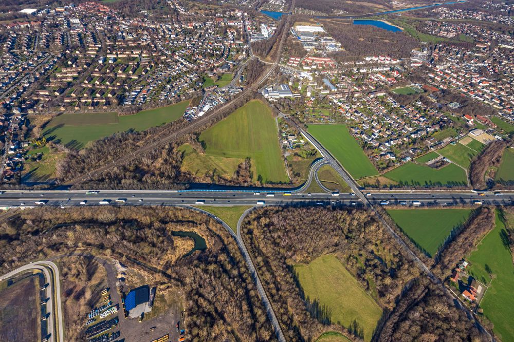 Luftaufnahme Scharnhorst - Autobahn- Anschlussstelle der BAB A2 an der Kurler Straße in Scharnhorst im Bundesland Nordrhein-Westfalen, Deutschland