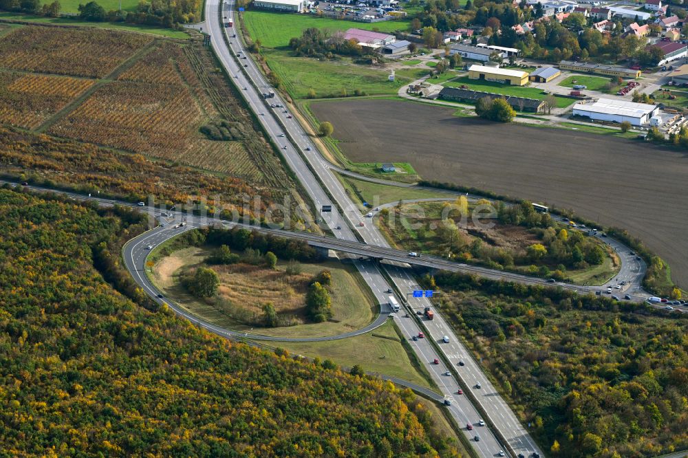 Luftaufnahme Leipzig - Autobahn- Anschlussstelle der BAB A14 Leipzig-Ost in Leipzig im Bundesland Sachsen, Deutschland