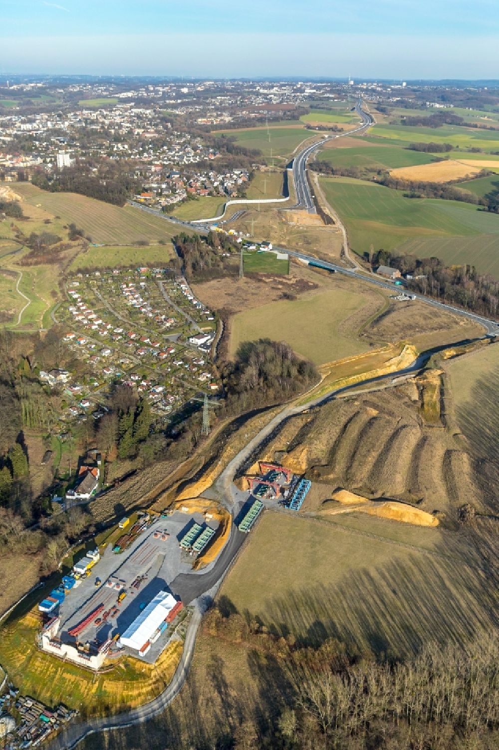 Luftaufnahme Heiligenhaus - Autobahn- Ausbau und Spur- Verbreiterung im Streckenverlauf der BAB A44 im Bereich Höfermühle Süd in Heiligenhaus im Bundesland Nordrhein-Westfalen