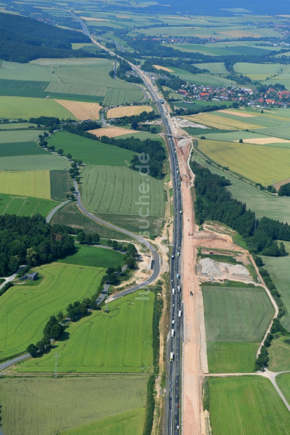 Luftbild Kalefeld - Autobahn- Ausbau und Spur- Verbreiterung im Streckenverlauf der BAB A7 in Kalefeld im Bundesland Niedersachsen, Deutschland