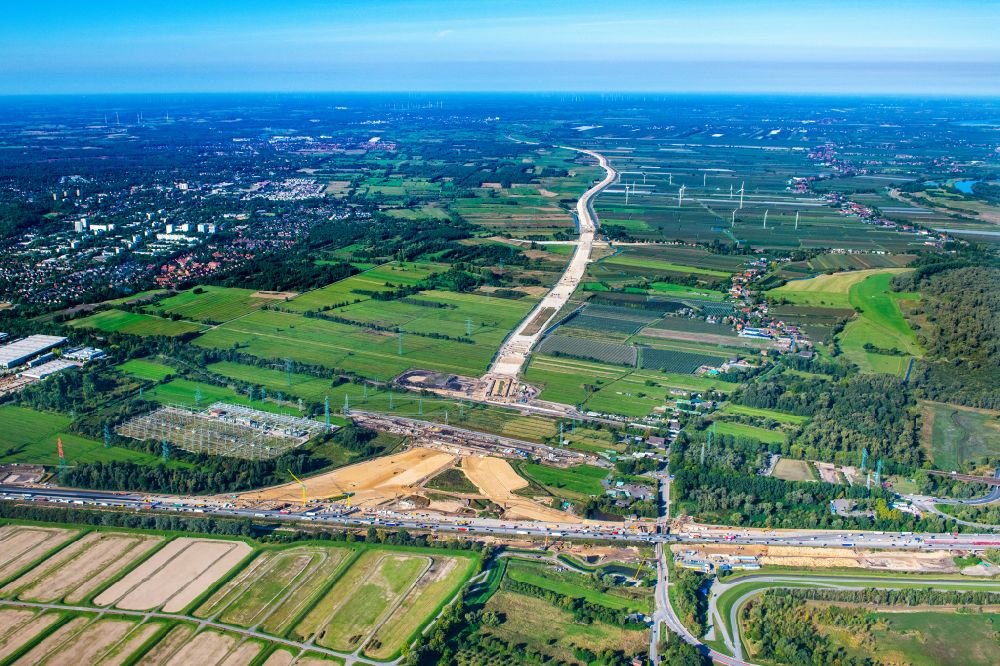 Luftbild Hamburg - Autobahn- Baustellen entlang der Trasse und des Streckenverlaufes Anschußstelle A26 A7 in Hamburg, Deutschland