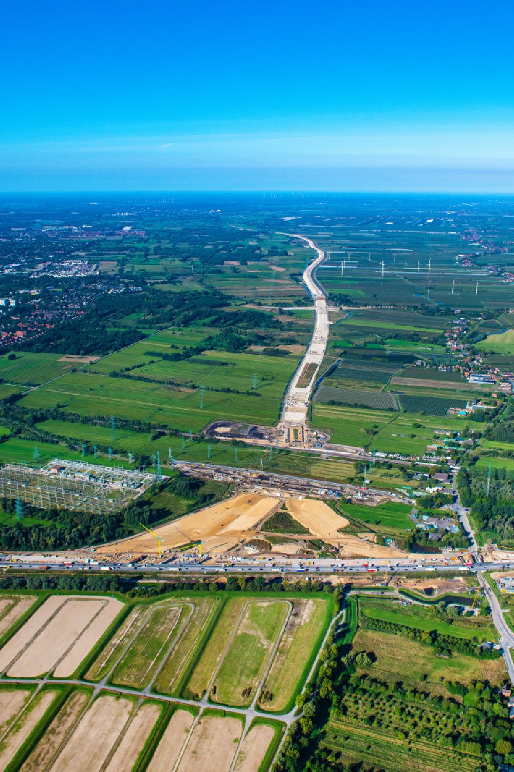 Luftaufnahme Hamburg - Autobahn- Baustellen entlang der Trasse und des Streckenverlaufes Anschußstelle A26 A7 in Hamburg, Deutschland