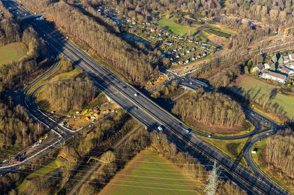 Witten aus der Vogelperspektive: Autobahn- Baustellen entlang der Trasse und des Streckenverlaufes der BAB A44 in Witten im Bundesland Nordrhein-Westfalen, Deutschland