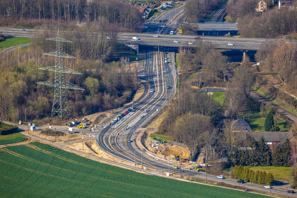 Bochum von oben - Autobahn- Baustellen entlang der Trasse und des Streckenverlaufes der BAB A44 in Witten im Bundesland Nordrhein-Westfalen, Deutschland