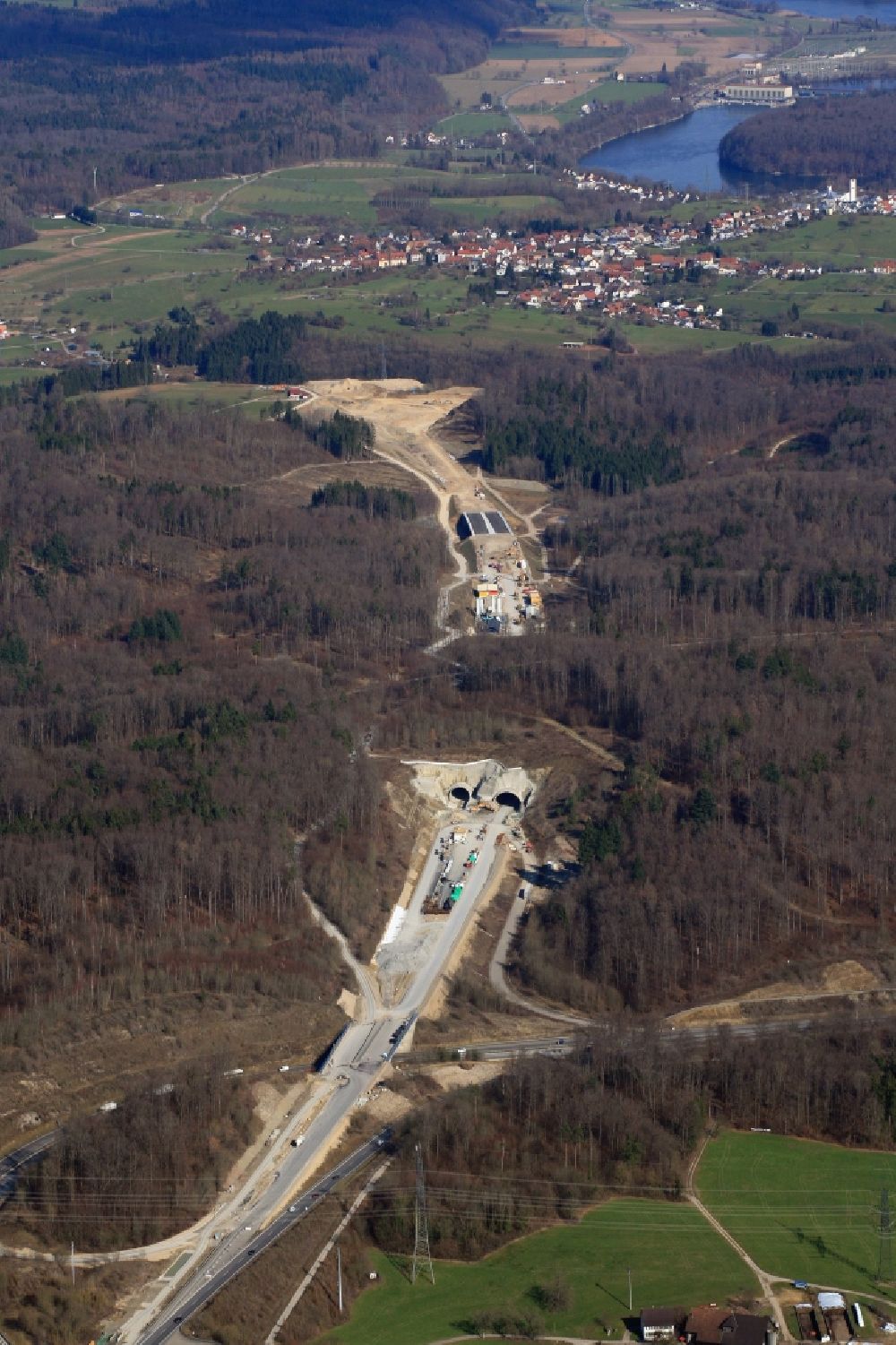 Rheinfelden (Baden) von oben - Autobahn- Baustellen entlang der Trasse und des Streckenverlaufes der A98 bei Rheinfelden (Baden) im Bundesland Baden-Württemberg, Deutschland