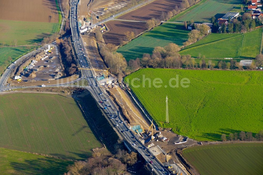 Luftaufnahme Northeim - Autobahn- Baustellen entlang der Trasse und des Streckenverlaufes der A7 in Northeim im Bundesland Niedersachsen, Deutschland