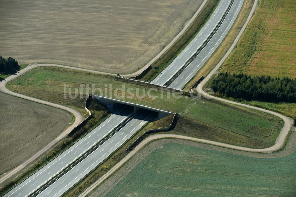 Luftbild Frohburg - Autobahn- Brückenbauwerk einer als Grünbrücke angelegten Wildbrücke - Wildwechselbrücke über die BAB A72 in Frohburg im Bundesland Sachsen