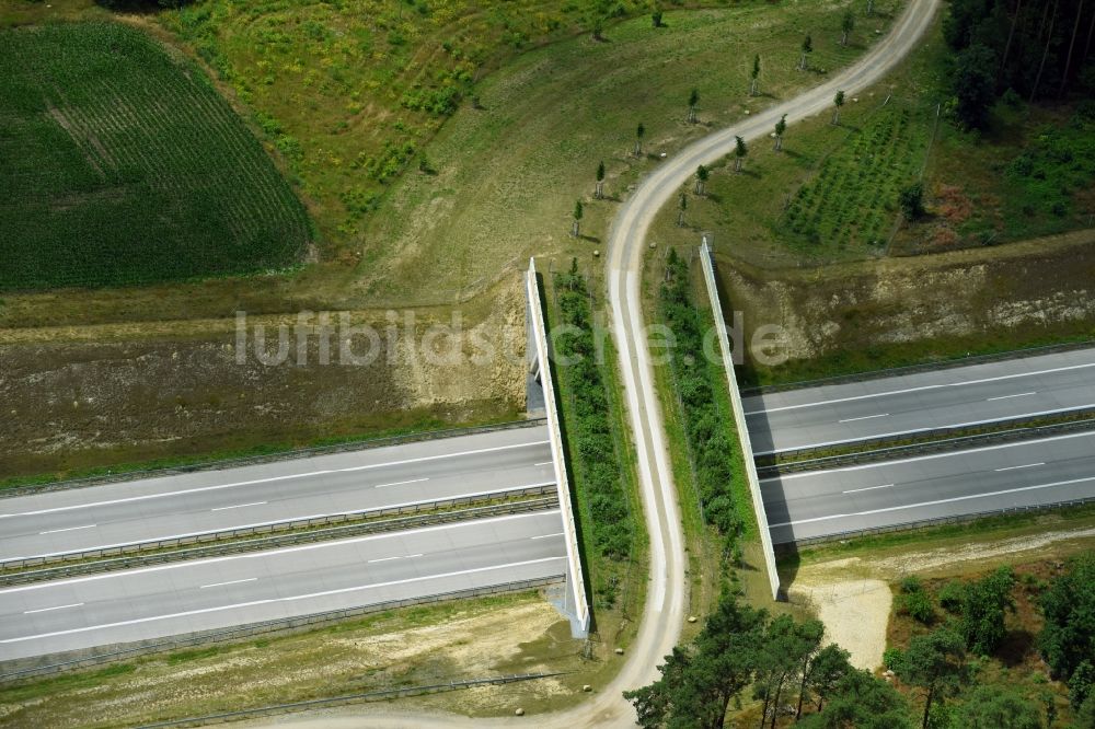Luftbild Garlin - Autobahn- Brückenbauwerk einer als Grünbrücke angelegten Wildbrücke - Wildwechselbrücke über die BAB A14 in Garlin im Bundesland Brandenburg, Deutschland