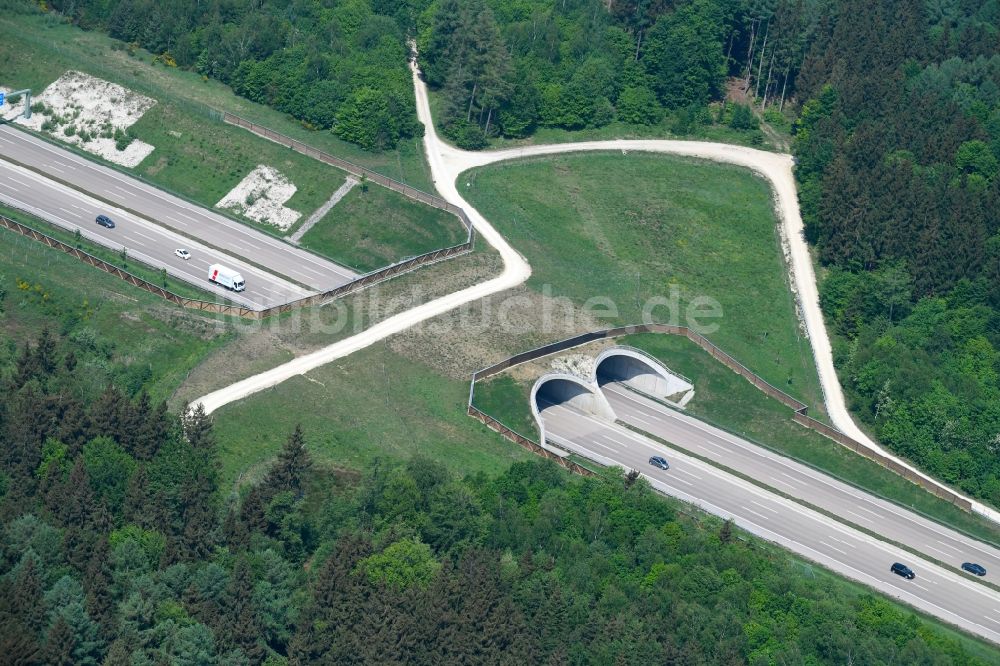 Luftaufnahme Gersthofen - Autobahn- Brückenbauwerk einer als Grünbrücke angelegten Wildbrücke - Wildwechselbrücke über die BAB A8 in Gersthofen im Bundesland Bayern, Deutschland