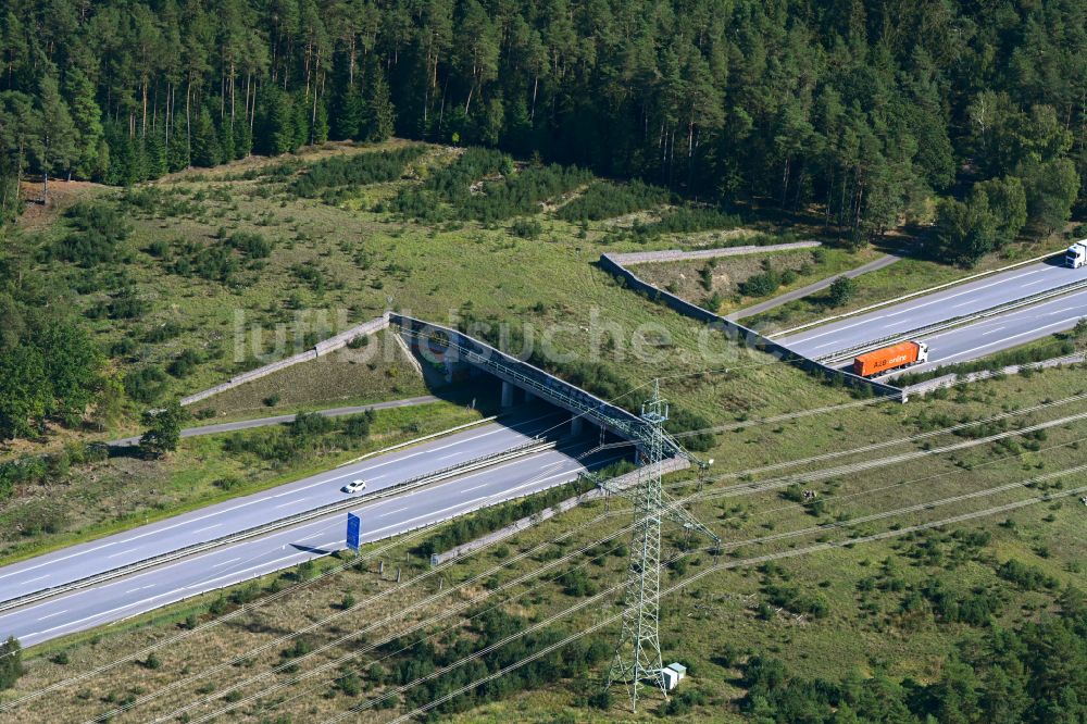 Luftbild Gudow - Autobahn- Brückenbauwerk einer als Grünbrücke angelegten Wildbrücke - Wildwechselbrücke über die BAB A24 in Gudow im Bundesland Schleswig-Holstein, Deutschland