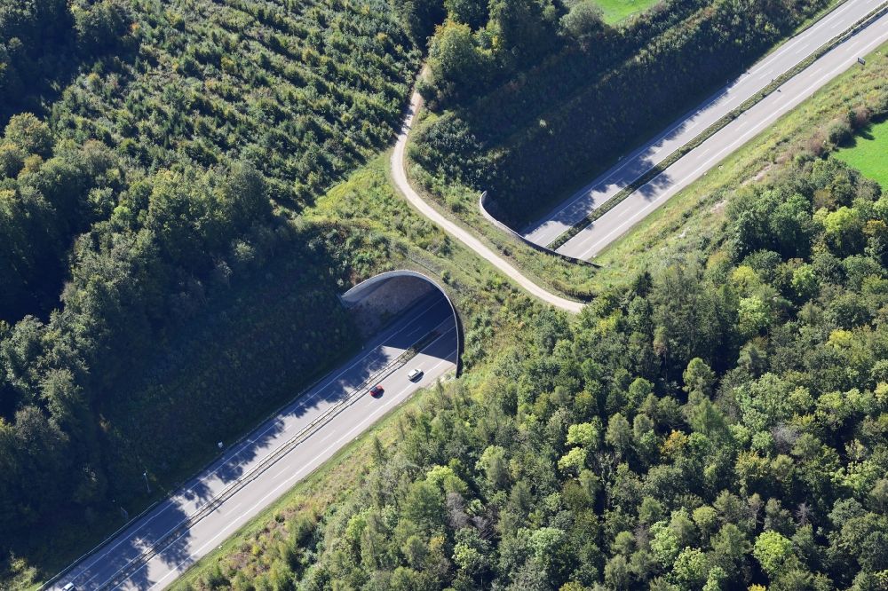 Luftaufnahme Rheinfelden (Baden) - Autobahn- Brückenbauwerk einer als Grünbrücke angelegten Wildbrücke - Wildwechselbrücke über die BAB A98 in Rheinfelden (Baden) im Bundesland Baden-Württemberg, Deutschland