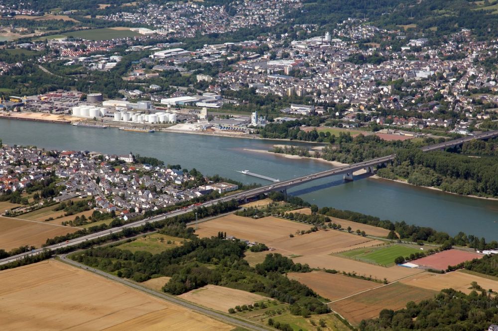 Koblenz aus der Vogelperspektive: Autobahn- Brückenbauwerk der BAB A48 in Koblenz im Bundesland Rheinland-Pfalz, Deutschland