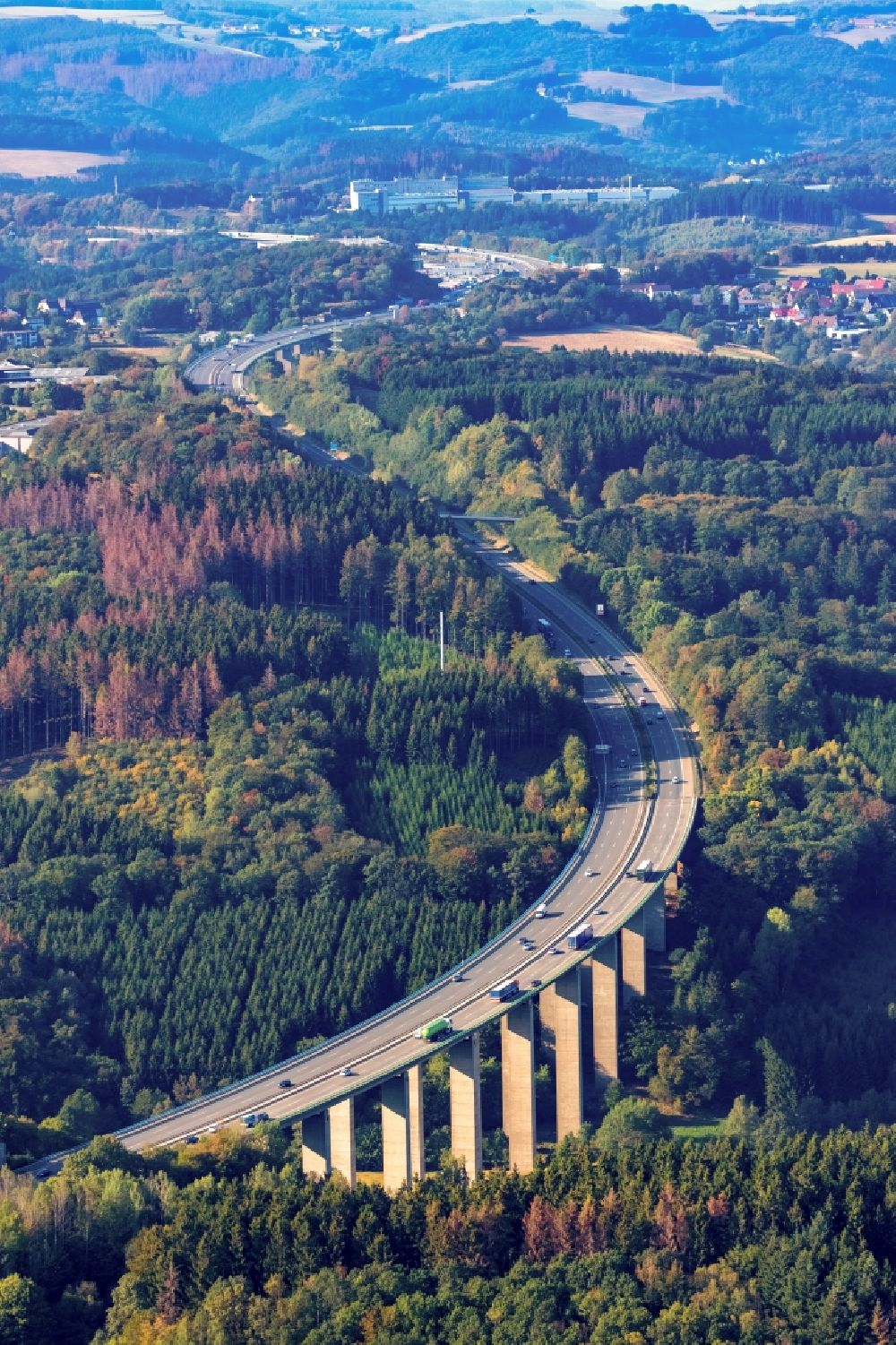 Luftbild Lüdenscheid - Autobahn- Brückenbauwerk der BAB A45 in Lüdenscheid im Bundesland Nordrhein-Westfalen, Deutschland