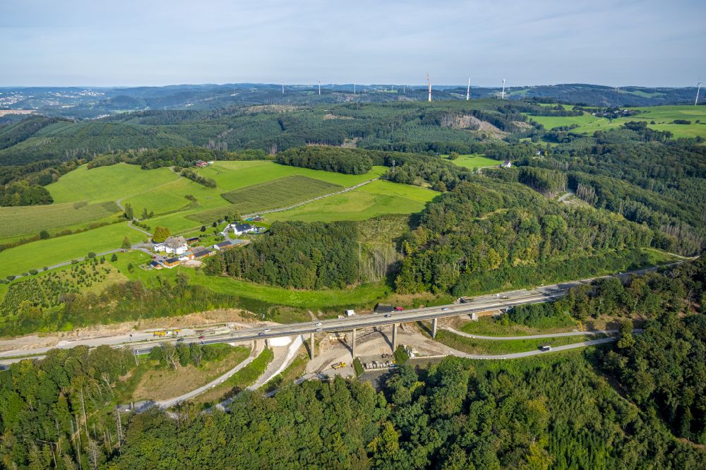 Luftbild Hagen - Autobahn- Brückenbauwerk Talbrücke Brunsbecke der BAB A45 in Hagen im Bundesland Nordrhein-Westfalen, Deutschland