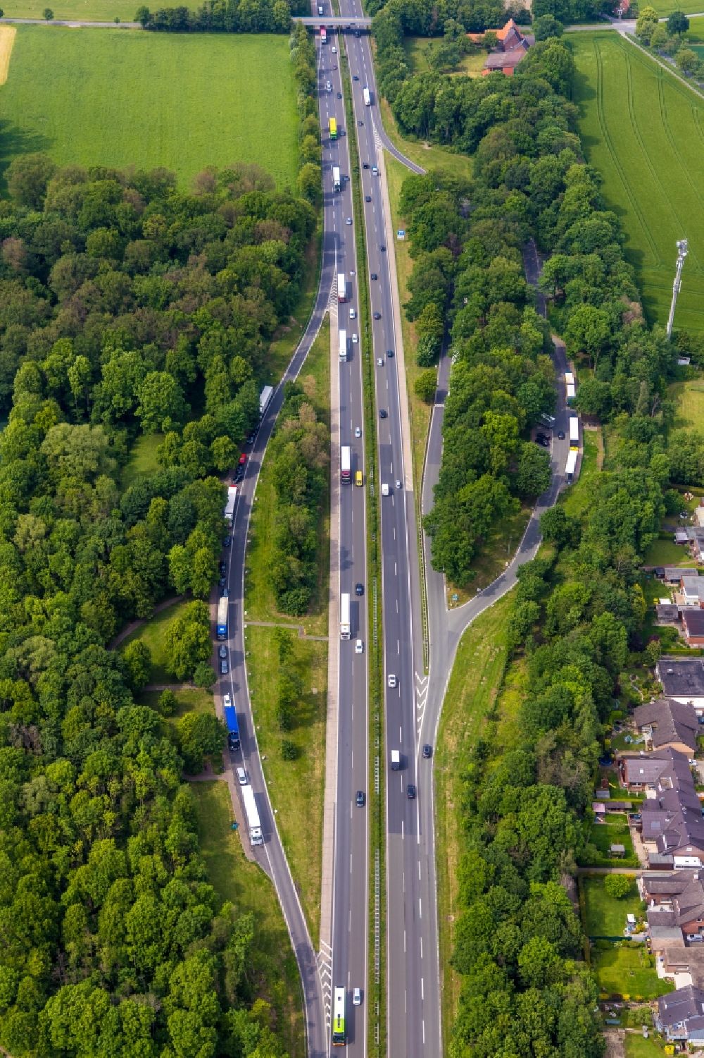 Luftbild Stockum - Autobahn- Raststätte und Parkplatz An Der Landwehr an der BAB A1 in Stockum im Bundesland Nordrhein-Westfalen, Deutschland