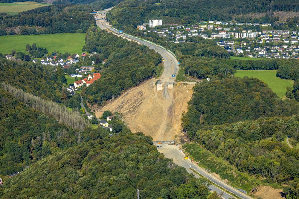 Luftbild Oberrahmede - Autobahn- Streckenverlauf der BAB A45 an der gesprengten Talbrücke Rahmede in Oberrahmede im Bundesland Nordrhein-Westfalen, Deutschland