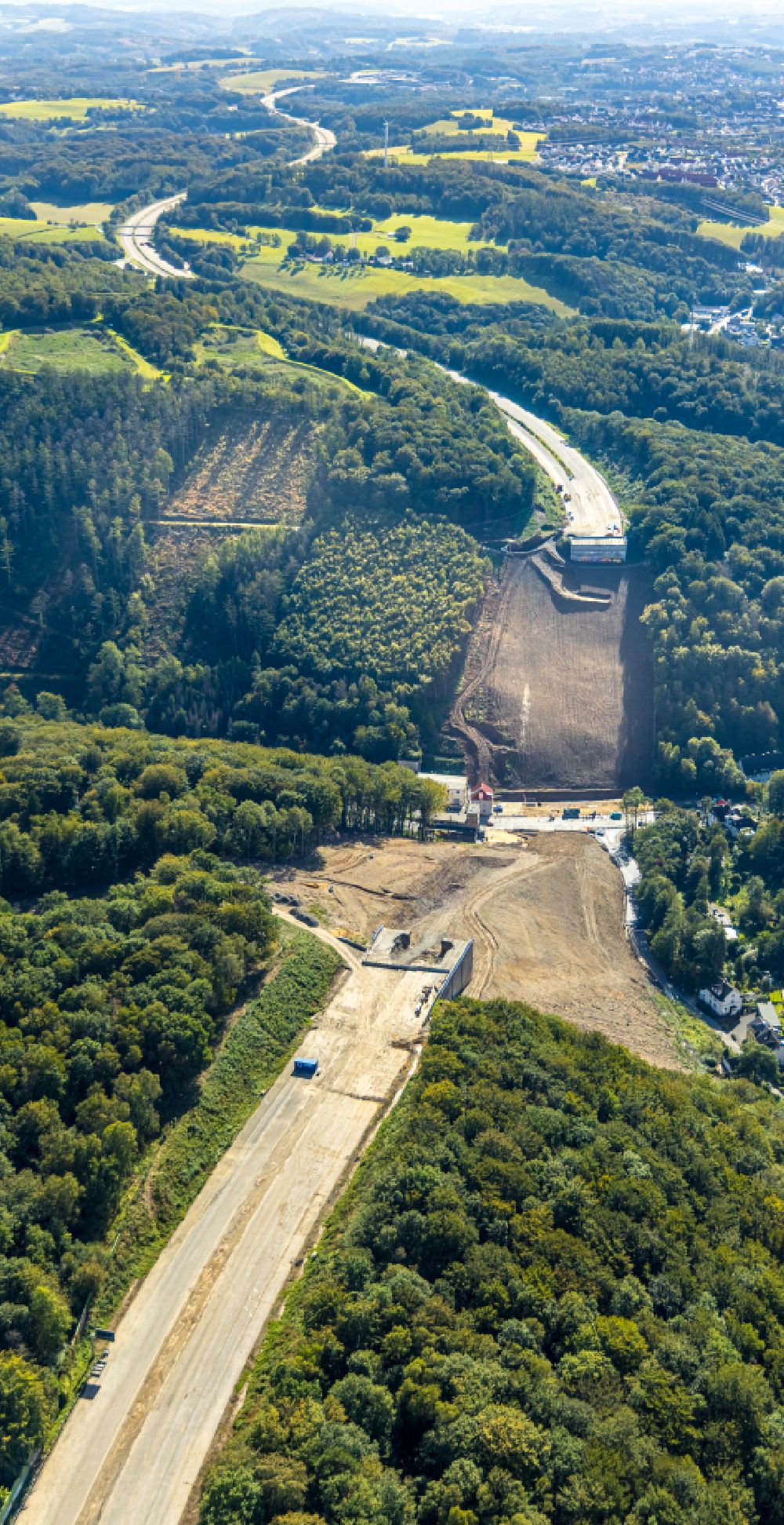 Luftbild Oberrahmede - Autobahn- Streckenverlauf der BAB A45 an der gesprengten Talbrücke Rahmede in Oberrahmede im Bundesland Nordrhein-Westfalen, Deutschland