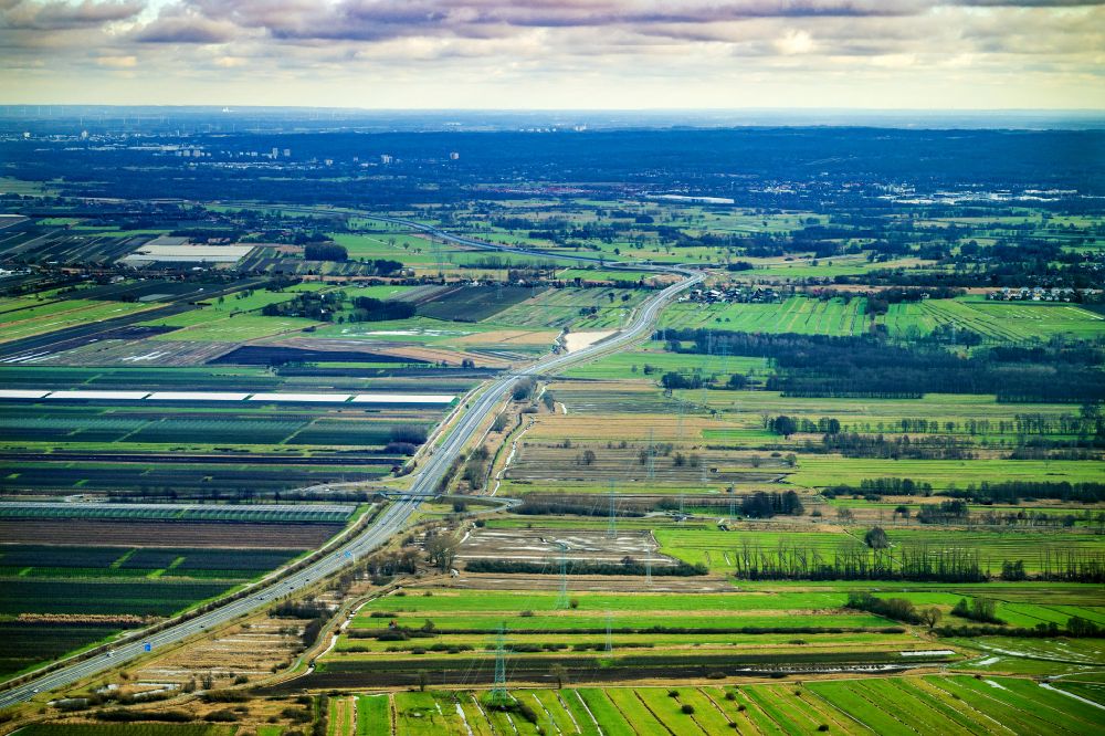 Luftaufnahme Buxtehude - Autobahn- Streckenverlauf Neubau der BAB Abfahrt A26 in Jork im Bundesland Niedersachsen, Deutschland