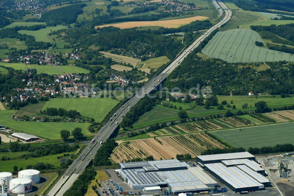Luftbild Gera - Autobahn- Trasse und Streckenverlauf der BAB A4 in Gera im Bundesland Thüringen, Deutschland