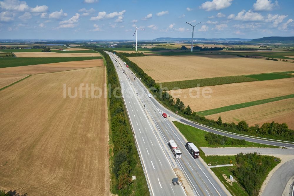 Gollhofen von oben - Autobahnabfahrt der BAB A7 in Gollhofen im Bundesland Bayern, Deutschland