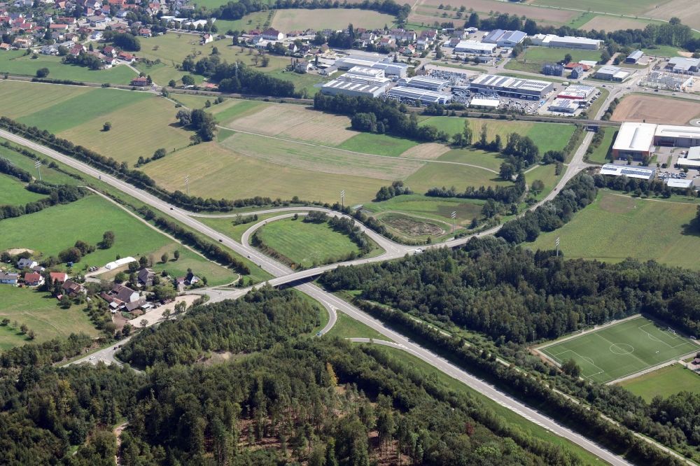 Laufenburg aus der Vogelperspektive: Autobahnabfahrt der BAB A98 in Laufenburg im Bundesland Baden-Württemberg, Deutschland