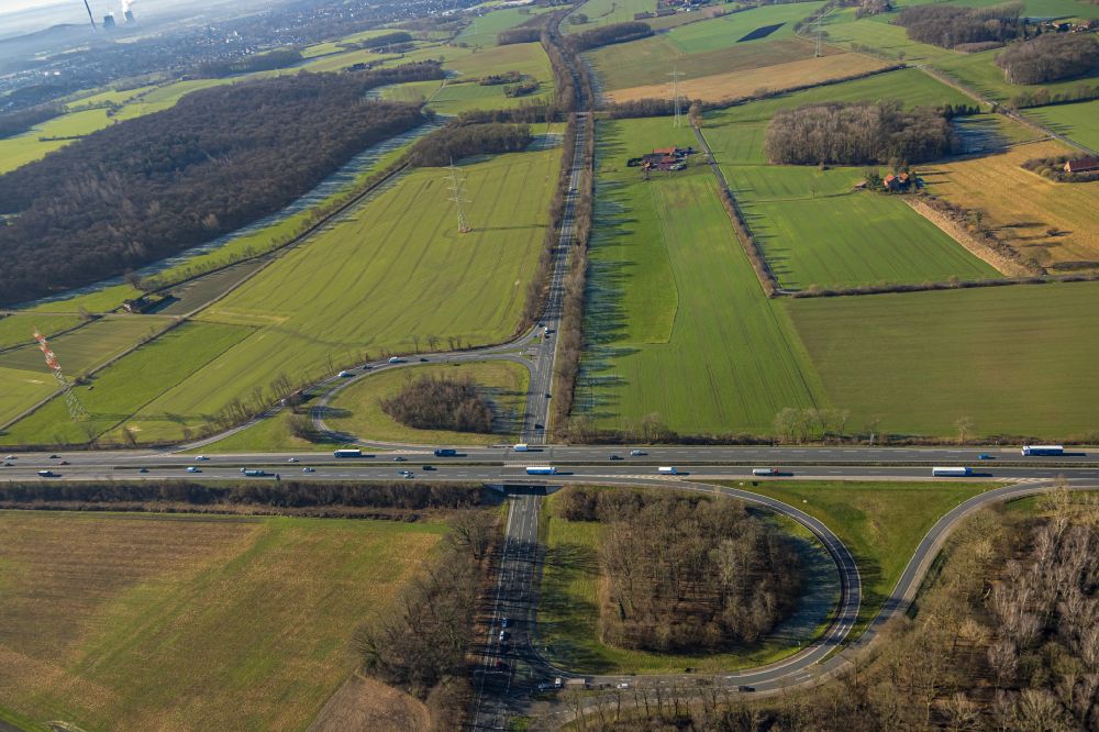 Luftbild Werne - Autobahnabfahrt der BAB A1 - Nordlippestraße in Werne im Bundesland Nordrhein-Westfalen, Deutschland