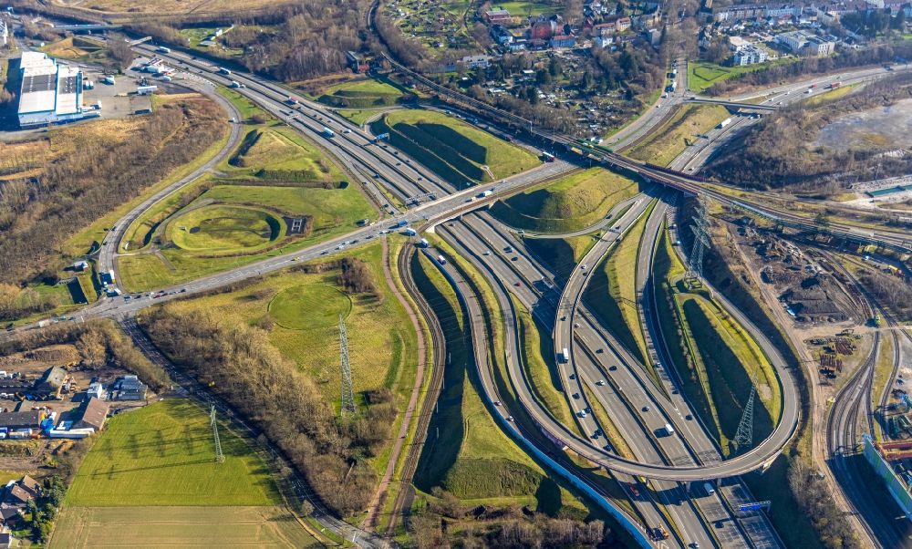 Luftbild Bochum - Autobahndreieck- Abfahrt der BAB A40 in Bochum im Bundesland Nordrhein-Westfalen, Deutschland