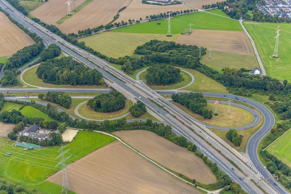 Luftaufnahme Dortmund - Autobahndreieck- Abfahrt der BAB A44 A45 Dreieck Dortmund/Witten im Ortsteil Hombruch in Dortmund im Bundesland Nordrhein-Westfalen