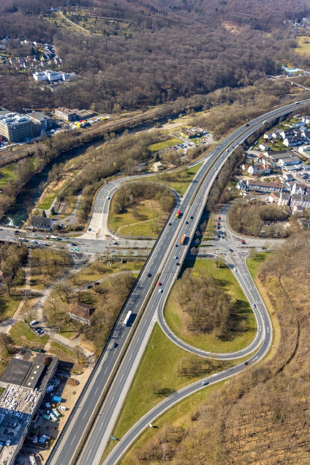 Luftbild Arnsberg - Autobahnkreuz der BAB A46 in Arnsberg im Bundesland Nordrhein-Westfalen, Deutschland