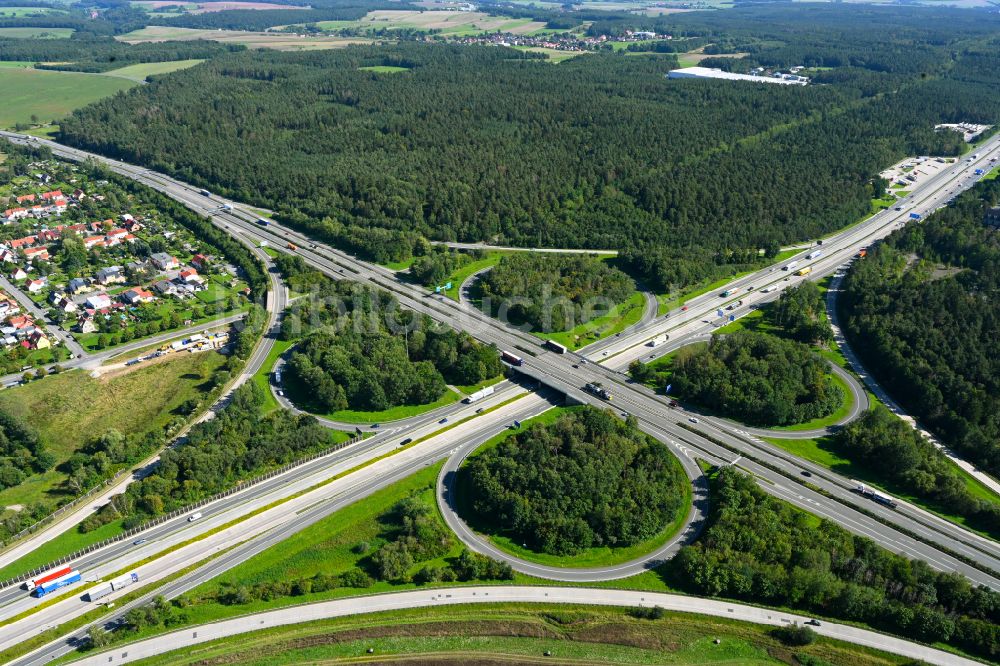 Luftaufnahme Hermsdorf - Autobahnkreuz der BAB A9 und BAB A4 in Hermsdorf im Bundesland Thüringen, Deutschland