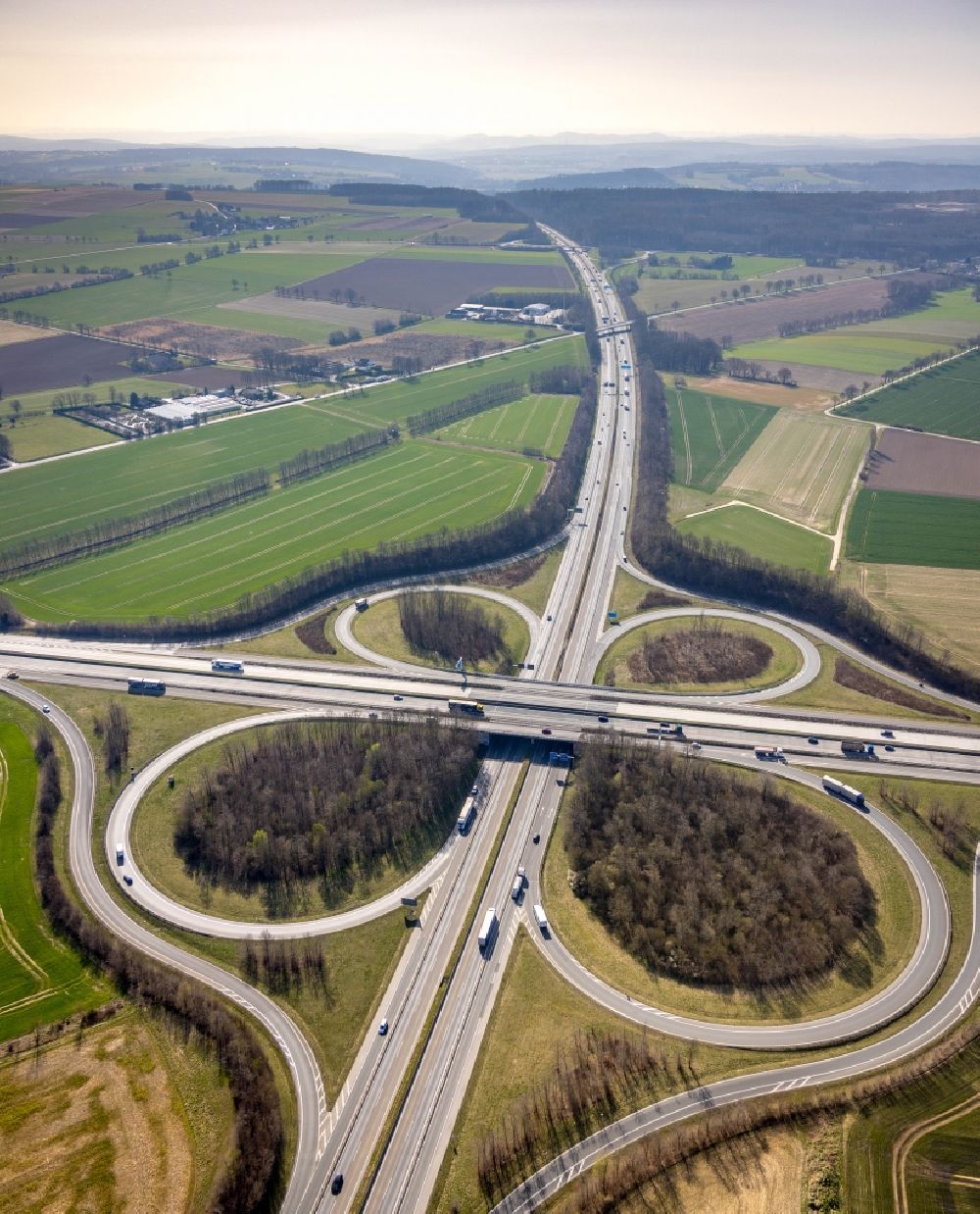 Luftbild Werl - Autobahnkreuz der BAB A44 - BAB 445 in Werl im Bundesland Nordrhein-Westfalen, Deutschland