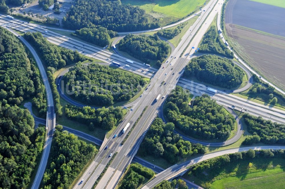Luftaufnahme Hermsdorf - Autobahnkreuz der BAB A4 und A9 Hermsdorfer Kreuz in Hermsdorf im Bundesland Thüringen, Deutschland