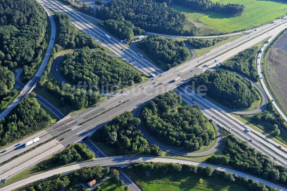 Luftbild Hermsdorf - Autobahnkreuz der BAB A4 und A9 Hermsdorfer Kreuz in Hermsdorf im Bundesland Thüringen, Deutschland