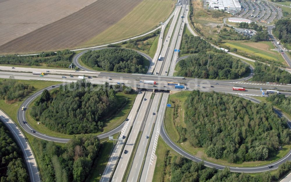 Luftbild Hermsdorf - Autobahnkreuz der BAB A4 und A9 Hermsdorfer Kreuz in Hermsdorf im Bundesland Thüringen, Deutschland
