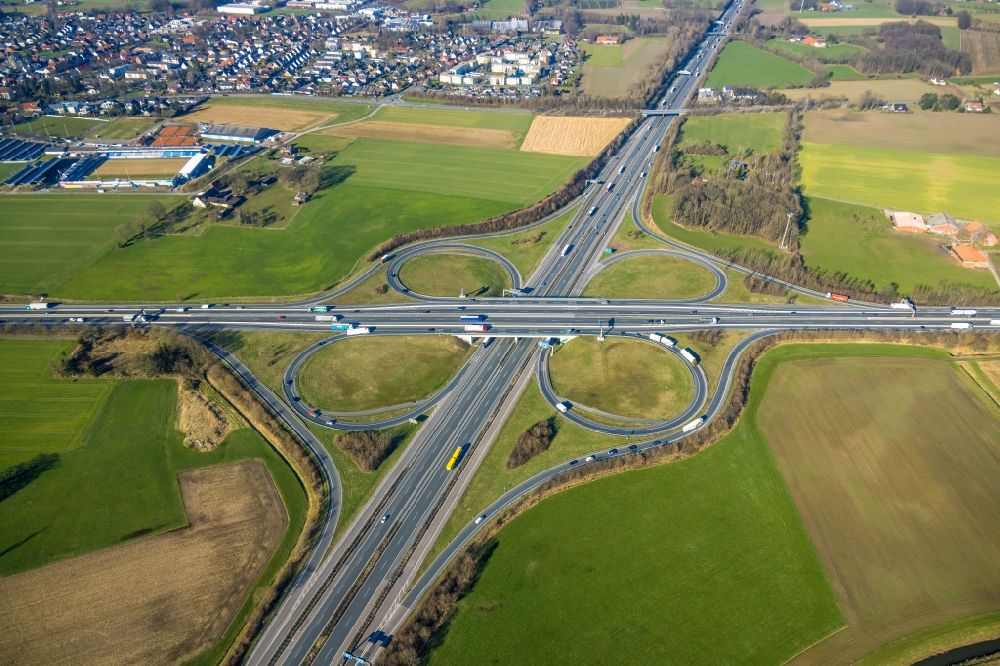 Luftaufnahme Lotte - Autobahnkreuz der BAB A30 - A1 Kreuz Lotte/Osnabrück in Lotte im Bundesland Nordrhein-Westfalen, Deutschland