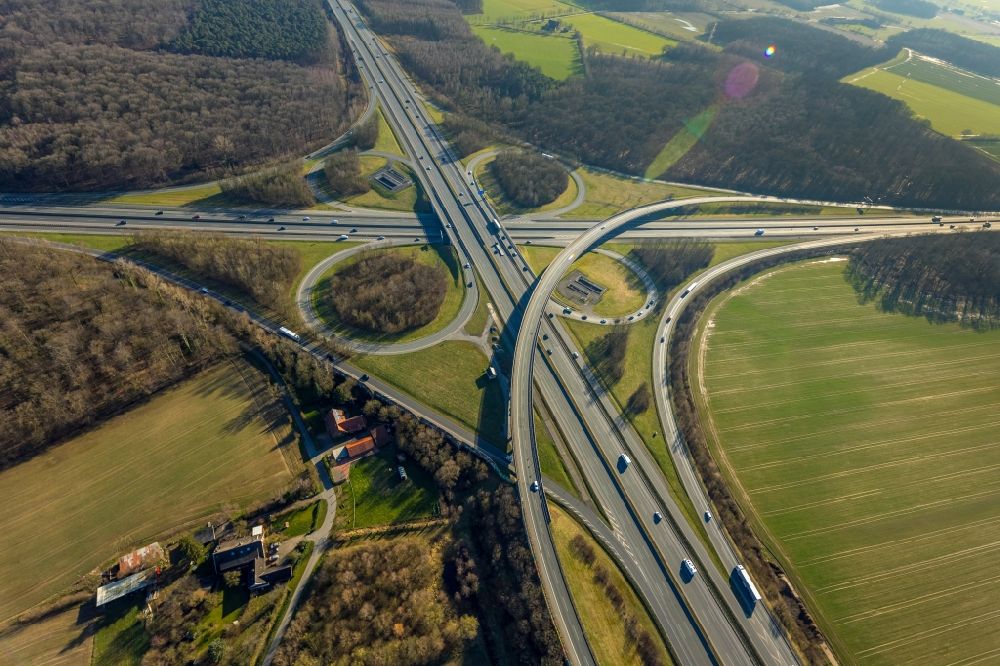 Luftaufnahme Münster - Autobahnkreuz der BAB A43 - A1 Kreuz Münster-Süd in Münster im Bundesland Nordrhein-Westfalen, Deutschland