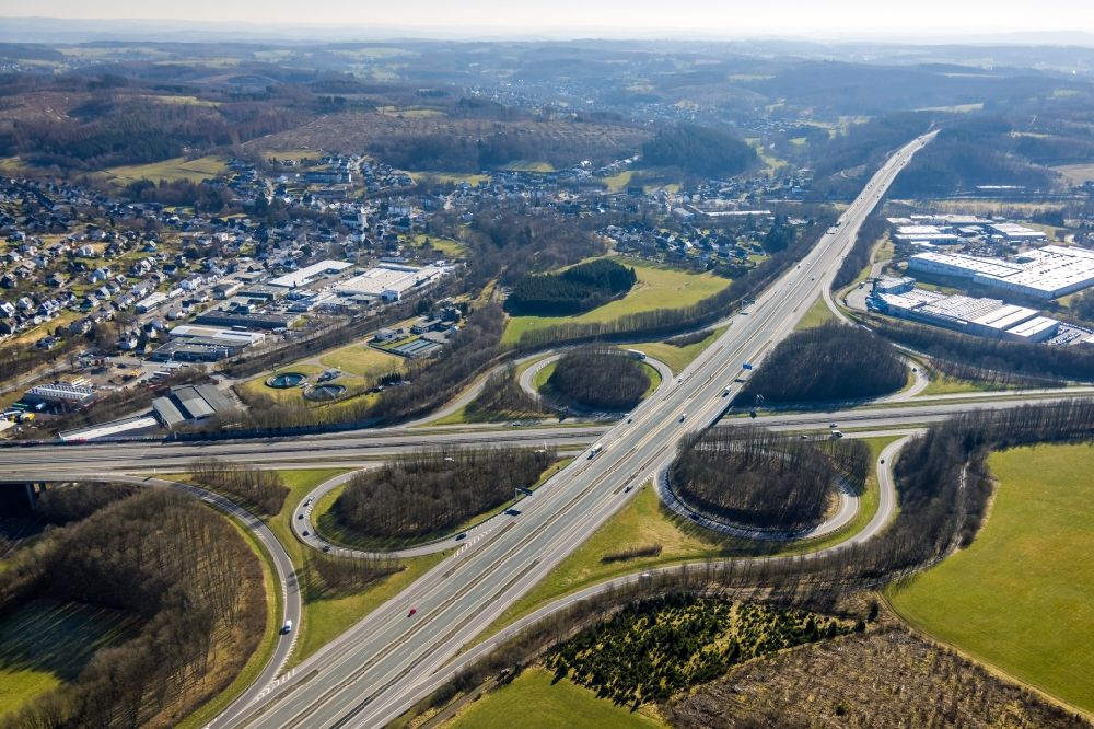 Gerlingen von oben - Autobahnkreuz der BAB A45 Kreuz Olpe-Süd in Gerlingen im Bundesland Nordrhein-Westfalen, Deutschland