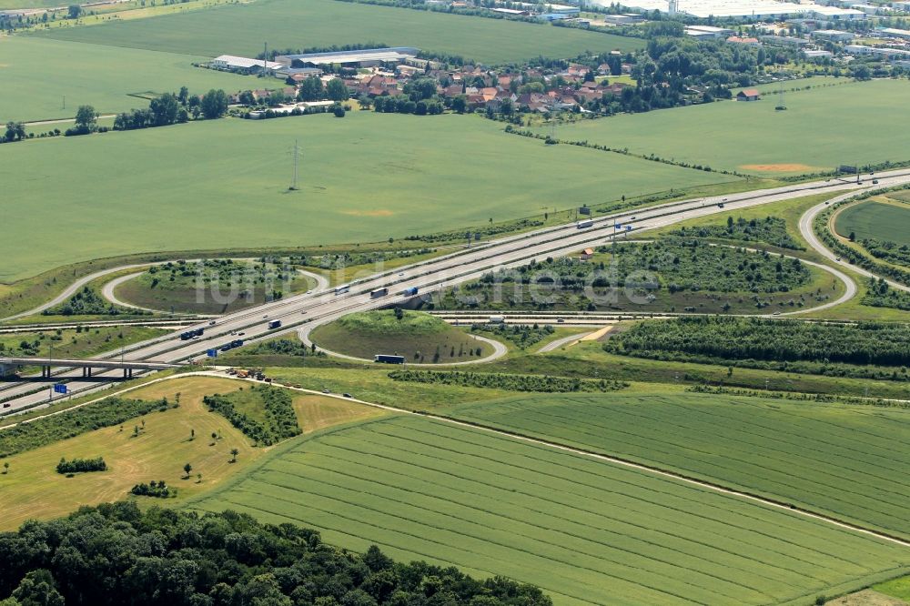 Erfurt aus der Vogelperspektive: Autobahnkreuz Erfurt im Bundesland Thüringen