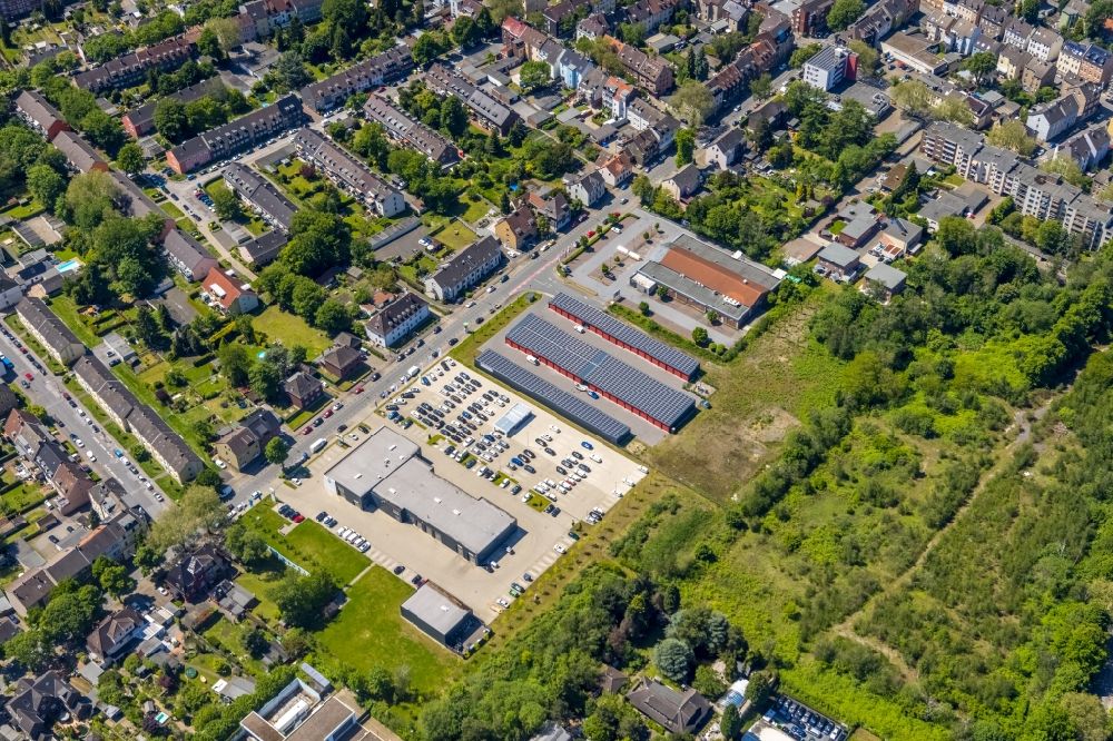 Luftaufnahme Gelsenkirchen - Autohandels- Gebäude Skoda Autohaus Kläsener in Gelsenkirchen im Bundesland Nordrhein-Westfalen, Deutschland