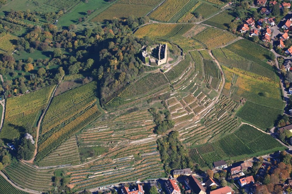 Luftbild Staufen im Breisgau - Badischer Wein. Weinanbau auf dem Schlossberg bei der Burgruine in Staufen im Breisgau im Bundesland Baden-Württemberg, Deutschland
