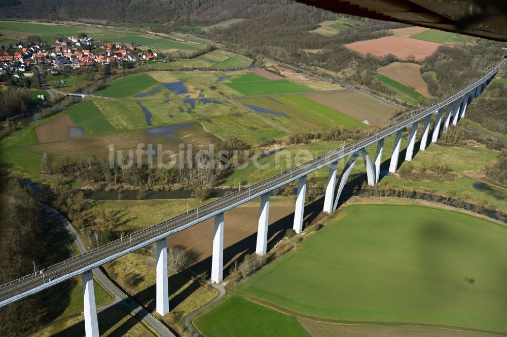 Morschen von oben - Bahn- Brückenbauwerk Fuldatalbrücke Morschen in Morschen im Bundesland Hessen, Deutschland