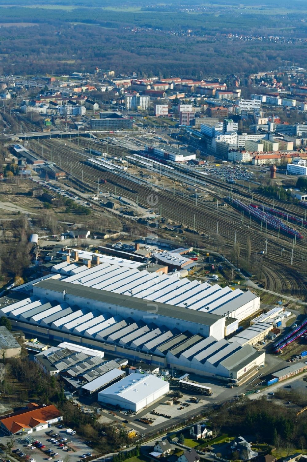 Luftaufnahme Cottbus - Bahnbetriebswerk und Ausbesserungswerk der DB Fahrzeuginstandhaltung GmbH in Cottbus im Bundesland Brandenburg, Deutschland