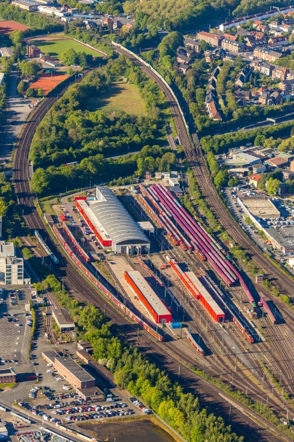 Münster aus der Vogelperspektive: Bahnbetriebswerk und Ausbesserungswerk in Münster im Bundesland Nordrhein-Westfalen, Deutschland